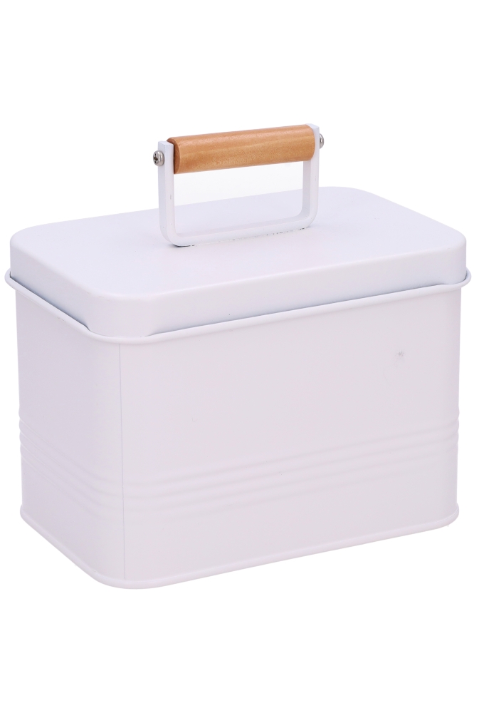 Blikken Blanco Wit Rechthoekig Met Houten Handvat 16x11x12cm 12stuks