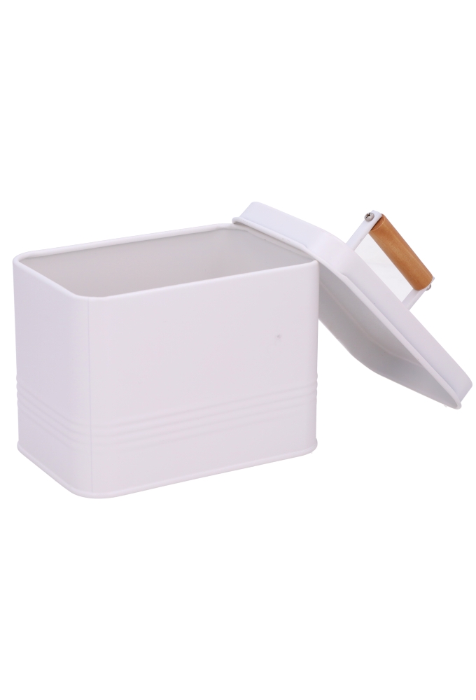 Blikken Blanco Wit Rechthoekig Met Houten Handvat 16x11x12cm 12stuks