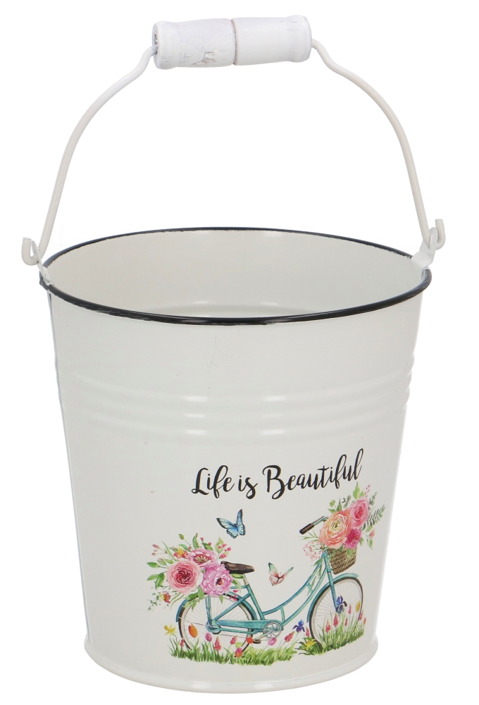 Blikken Emmer Life is Beautiful 9.5x12.5x12.5cm 6stuks Blikken Emmer Life is Beautiful 9.5x12.5x12.5cm 6stuks