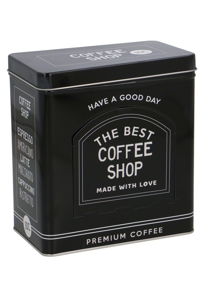 Blikken Zwart Rechthoekig Koffie Met Klep 16.1x9.6x17.5cm 12stuks