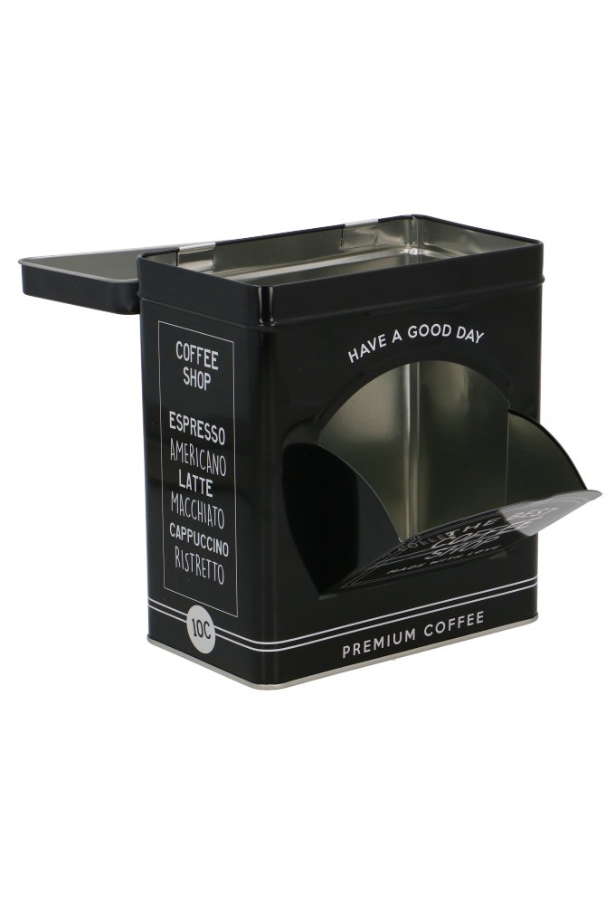 Blikken Zwart Rechthoekig Koffie Met Klep 16.1x9.6x17.5cm 12stuks