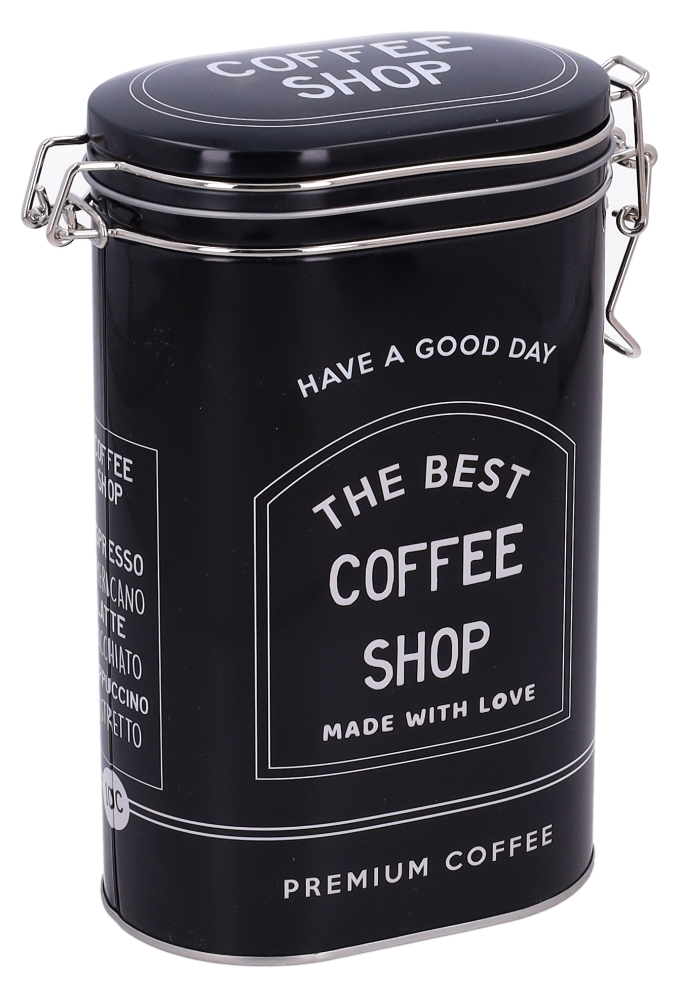 Blikken Zwart Ovaal Koffie Met Beugel 12.2x8x20cm 12stuks Blikken Zwart Ovaal Koffie Met Beugel 12.2x8x20cm 12stuks