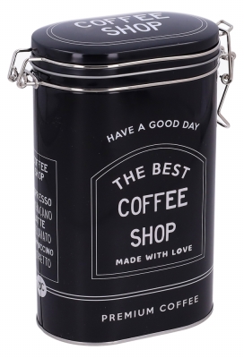 Blikken Zwart Ovaal Koffie Met Beugel 12.2x8x20cm 12stuks Blikken Zwart Ovaal Koffie Met Beugel 12.2x8x20cm 12stuks