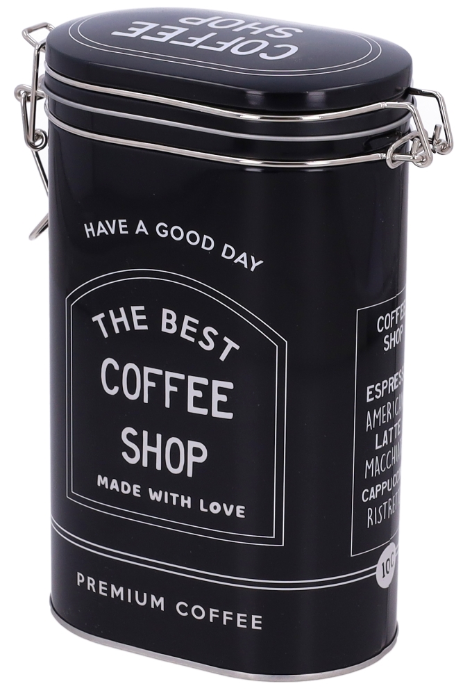 Blikken Zwart Ovaal Koffie Met Beugel 12.2x8x20cm 12stuks Blikken Zwart Ovaal Koffie Met Beugel 12.2x8x20cm 12stuks
