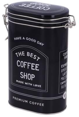 Blikken Zwart Ovaal Koffie Met Beugel 12.2x8x20cm 12stuks Blikken Zwart Ovaal Koffie Met Beugel 12.2x8x20cm 12stuks