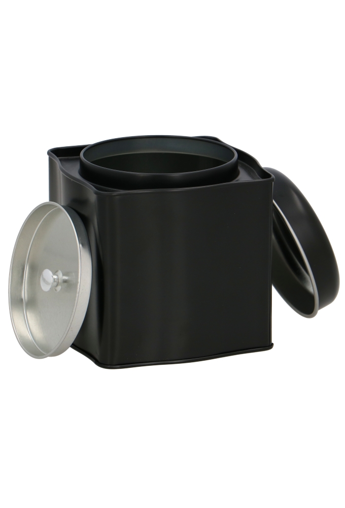 Blikken Zwart Vierkant & Rond Deksel 10.5x10.5x9.5cm 12stuks