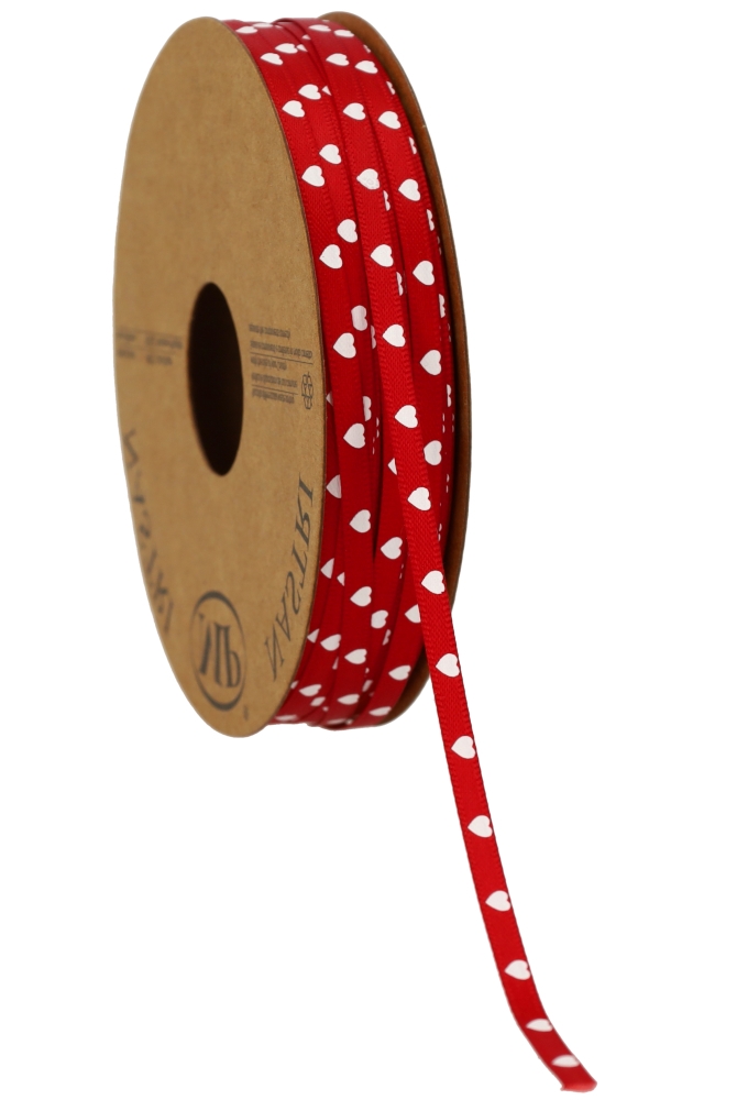 Geschenklint Satijn Recycled PET Rood Hart 4mm x 25meter