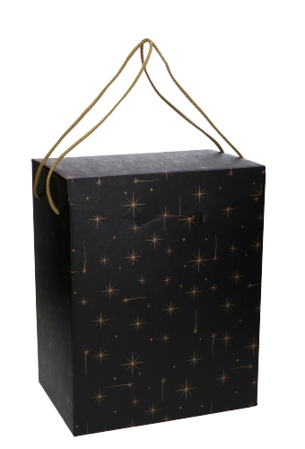 Geschenkdoos Zwart Stars Koord 28x20x35cm 19stuks 