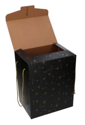 Geschenkdoos Zwart Stars Koord 28x20x35cm 19stuks 