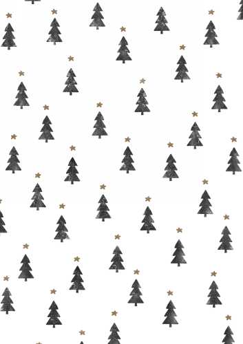 Luxe Kerstpapier Tiny Trees Wit & Zwart 70cm x 200meter