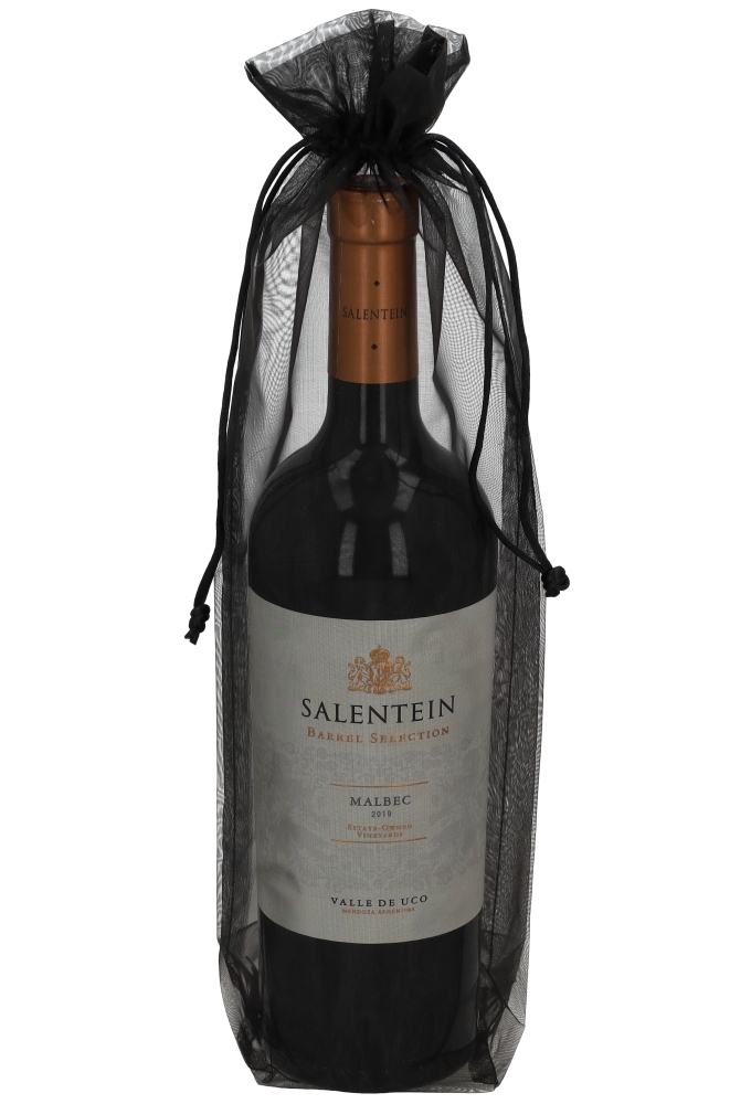 Wijnzak Organza Zwart Blokbodem 15x7,5x37cm 10stuks