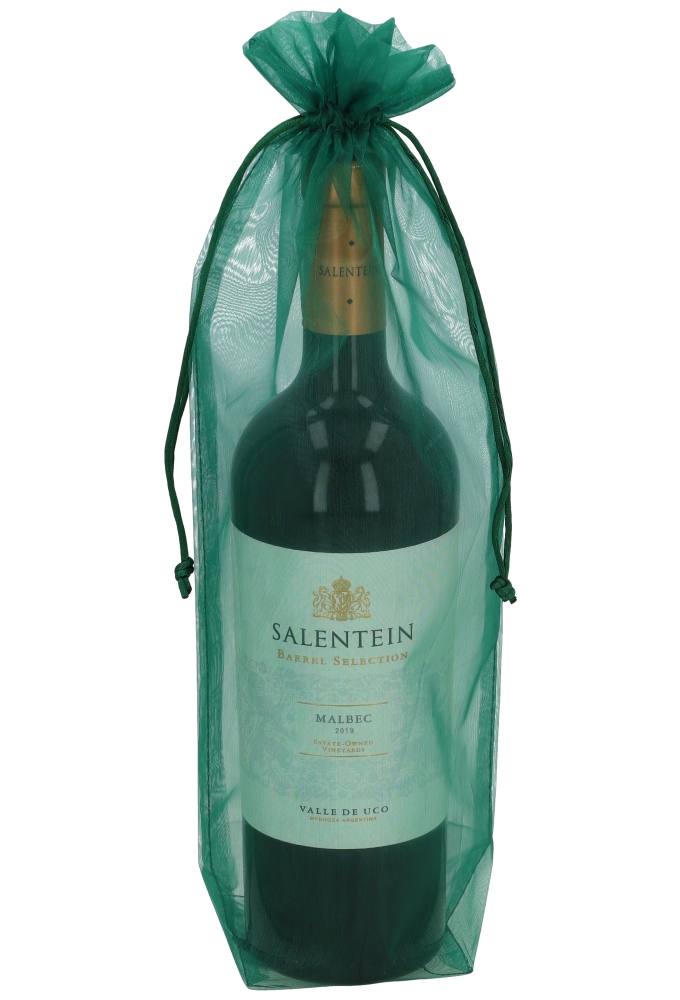 Wijnzak Organza Donker Groen Blokbodem 15x7,5x37cm 10stuks