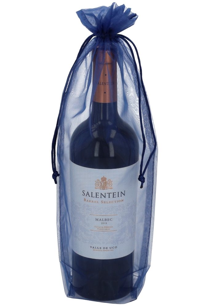 Wijnzak Organza Donker Blauw Blokbodem 15x7,5x37cm 10stuks