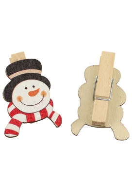 Houten Decoratie Kerst Sneeuwman Met Knijper 4x3cm 36stuks Houten Decoratie Kerst Sneeuwman Met Knijper 4x3cm 36stuks