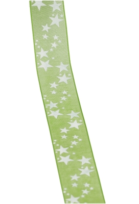 Organza Lint Groen Met Witte Sterren 25 mm x 20meter Organza Lint Groen Met Witte Sterren 25 mm x 20meter