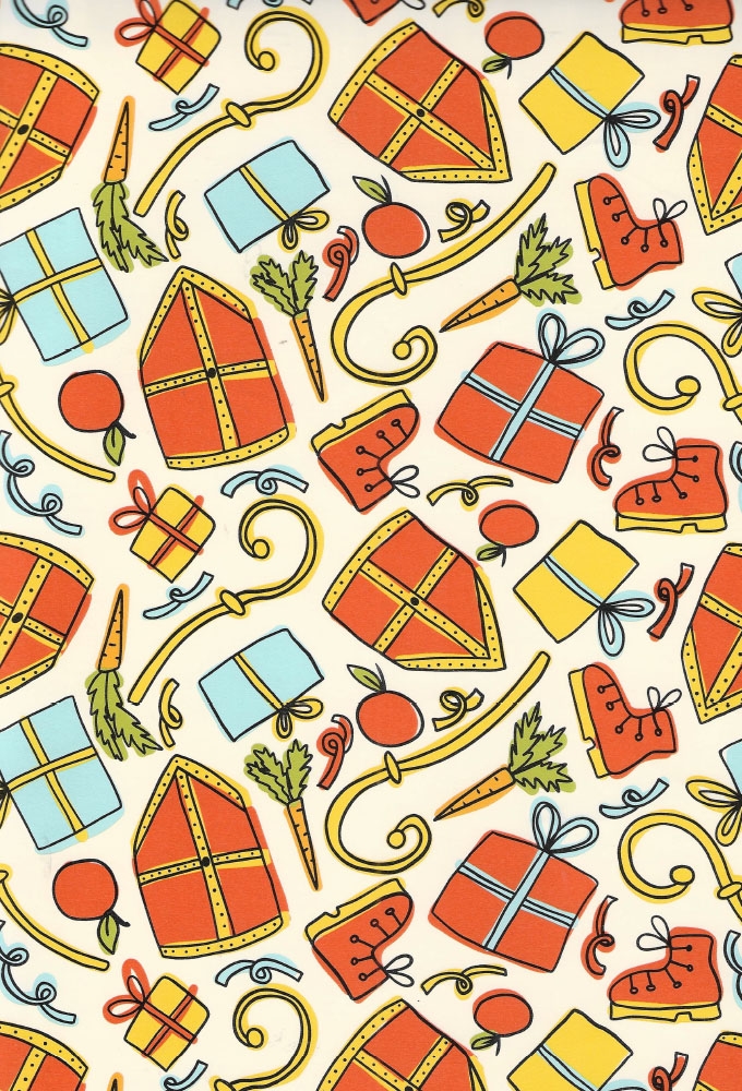 Sintpapier Trendy Sint Mijter & Staf 50cm x 200meter