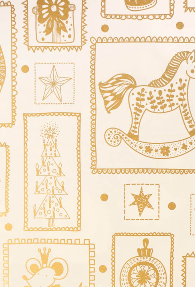 Kerstpapier Coated Papier Notenkraker Goud op Beige 50x70cm 250vellen