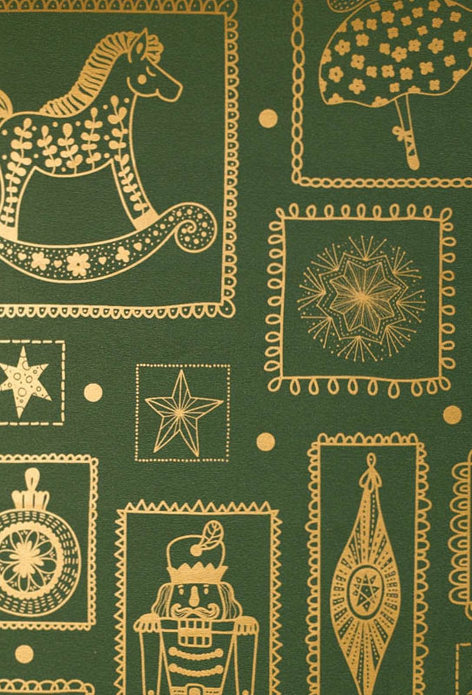 Kerstpapier Coated Papier Kerstfeest Groen Goud 50cm  x 200meter