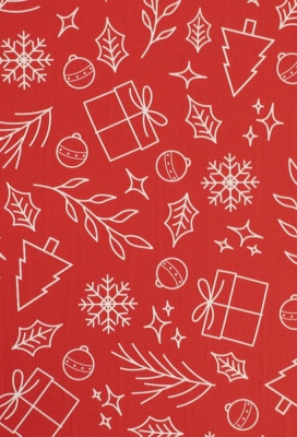 Kerstpapier Coated Papier Witte Kerstsymbolen Rood 50x70cm 250vellen