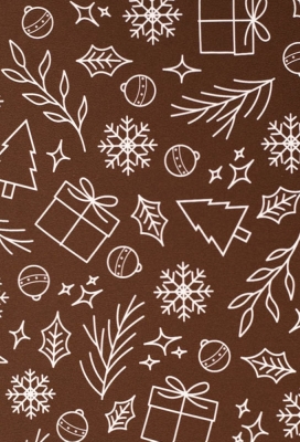 Kerstpapier Coated Papier Witte Kerstsymbolen Bruin 50x70cm 250vellen