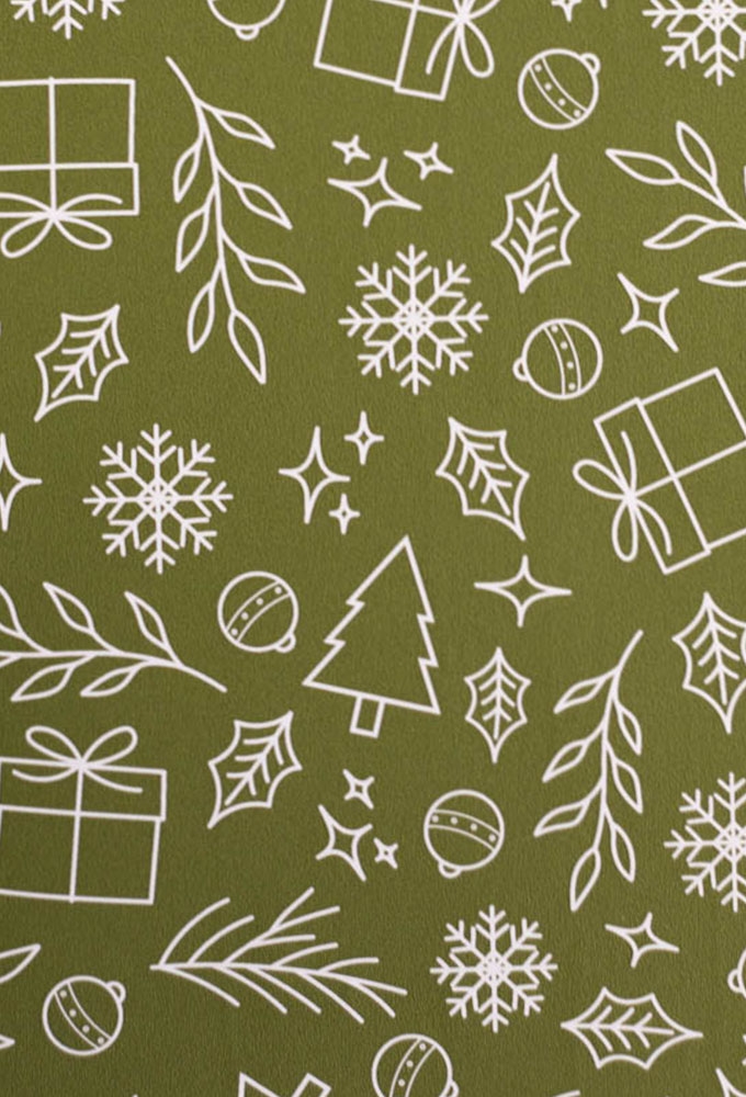 Kerstpapier Coated Papier Witte Kerstsymbolen Groen 30cm  x 200meter