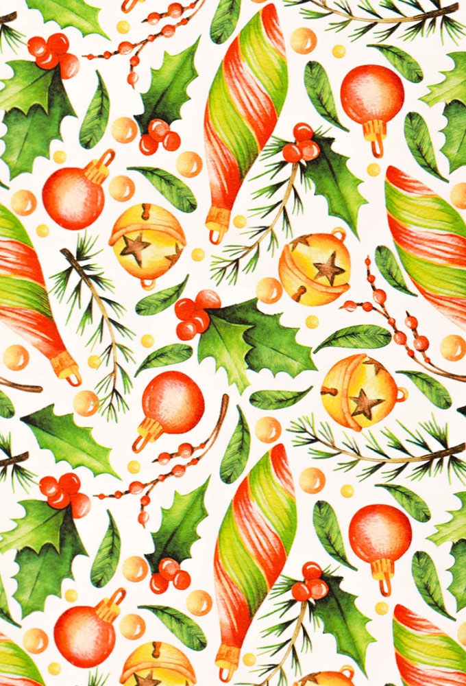 Kerstpapier Coated Papier KerstBallen en hulstak 50x70cm 250vellen