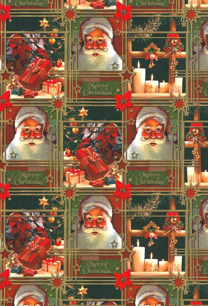 Kerstpapier Coated Papier Klassieke Kerstman 50cm  x 200meter