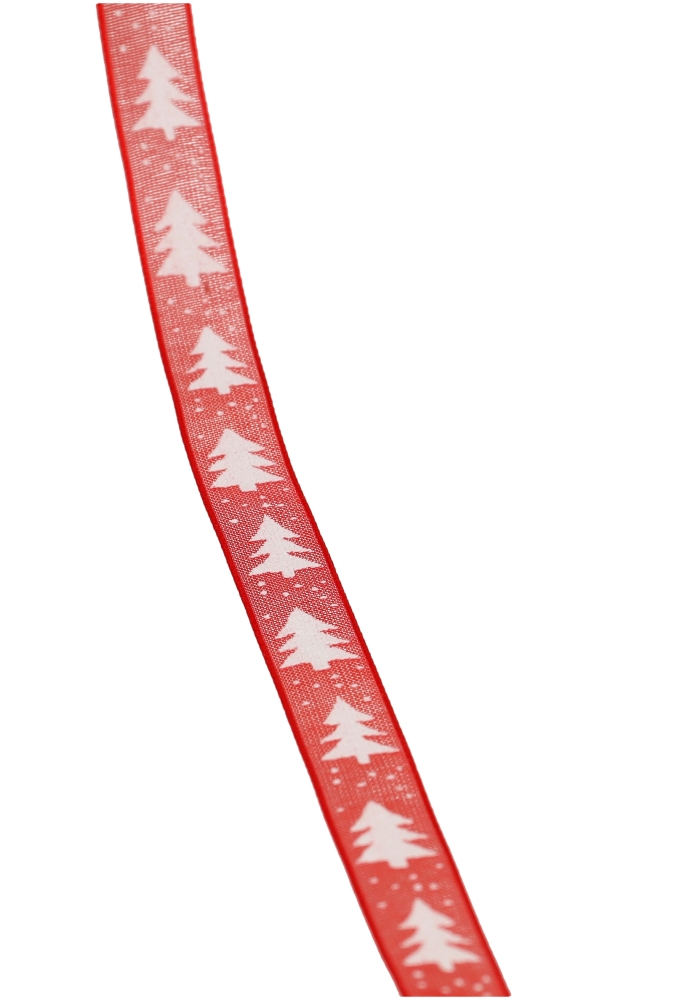 Organza Lint Rood Met Witte Kerstboom 10mm x 20meter