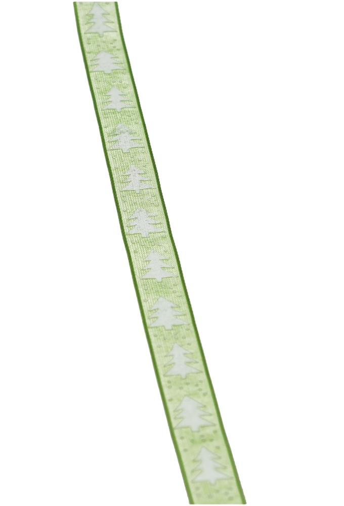 Organza Lint Groen Met Witte Kerstboom 10mm x 20meter