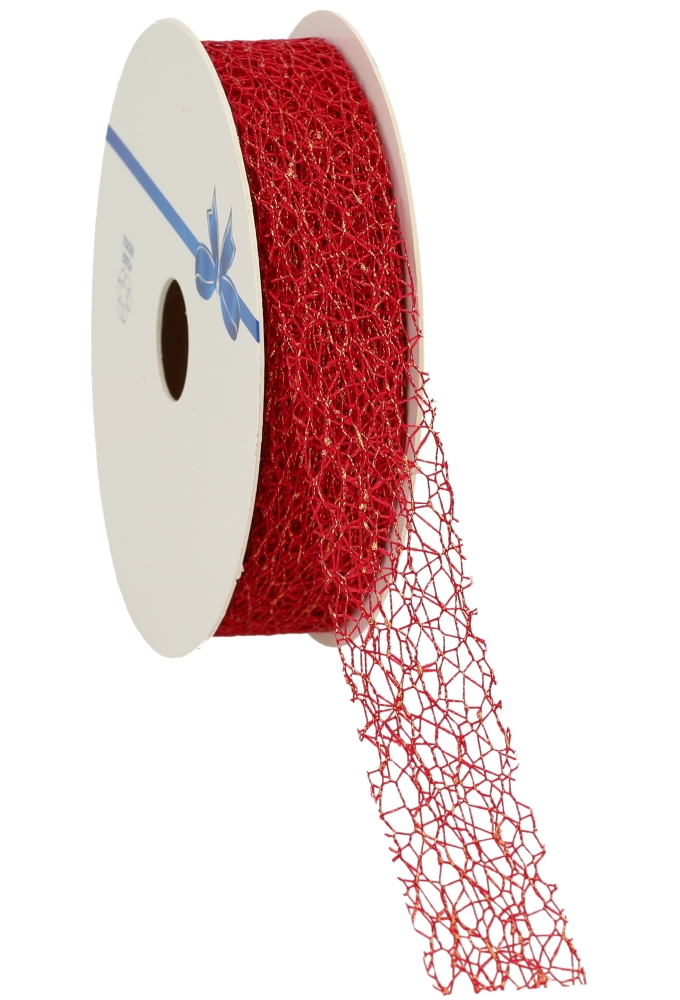 Luxe Kadolint Weblint Rood Metallic Goud 25mm x 10meter