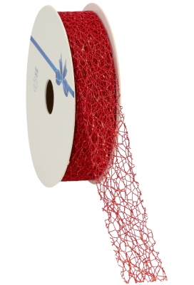 Luxe Kadolint Weblint Rood Metallic Goud 25mm x 10meter Luxe Kadolint Weblint Rood Metallic Goud 25mm x 10meter