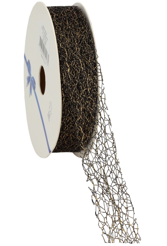 Luxe Kadolint Weblint Zwart Metallic Goud 25mm x 10meter