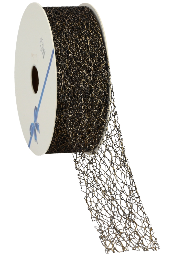 Luxe Kadolint Weblint Zwart Metallic Goud 38mm x 20meter