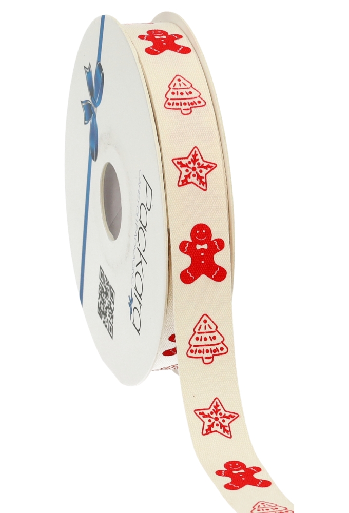 Kerstlint Katoen Merry Christmas Symbols Rood 15mm x 20meter