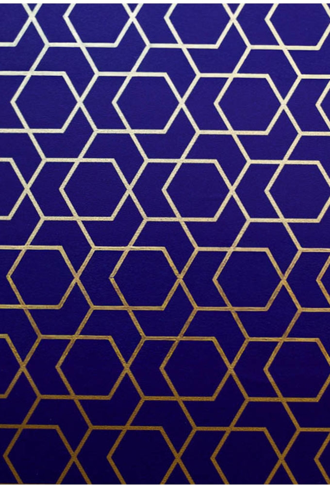 Geschenkpapier Coated Blauw-goud geometrisch 50cm x 200meter Geschenkpapier Coated Blauw-goud geometrisch 50cm x 200meter