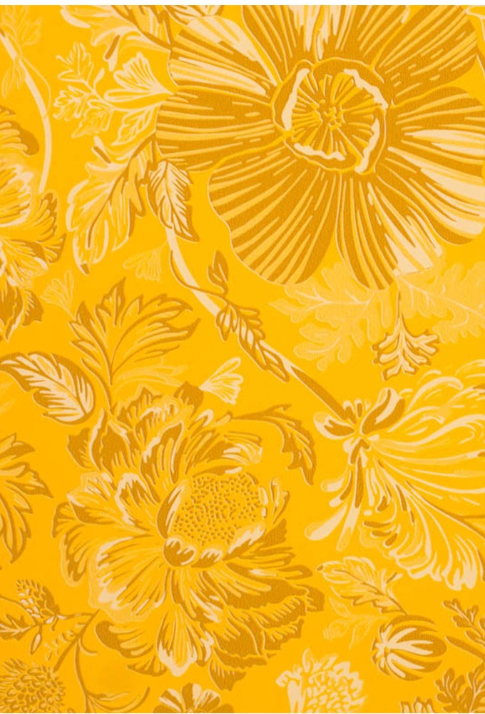 Geschenkpapier Coated Mosterd bloemrelief 50cm x 200meter