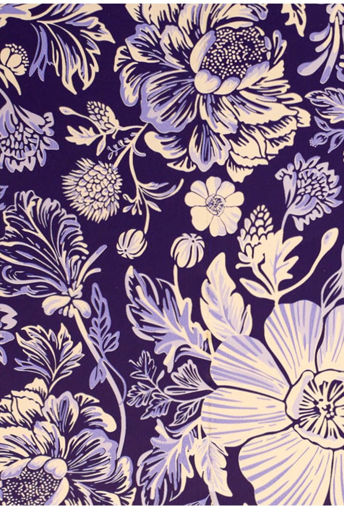 Cadeaupapier Coated Paars-crème bloemen 70cm x 200meter