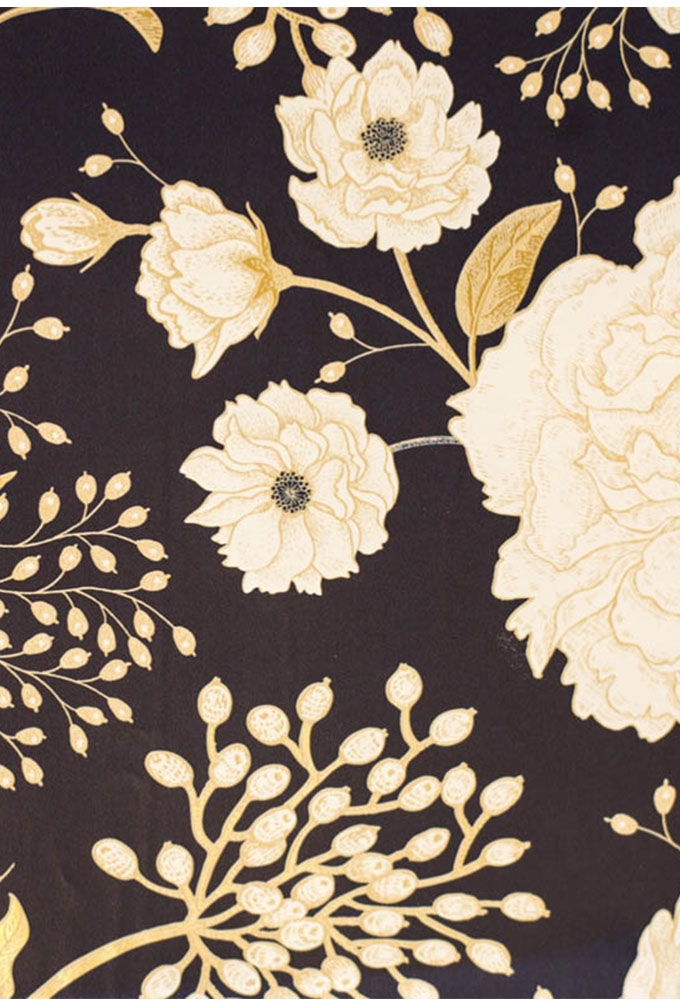 Cadeaupapier Coated Zwart-crème bloem 70cm x 200meter