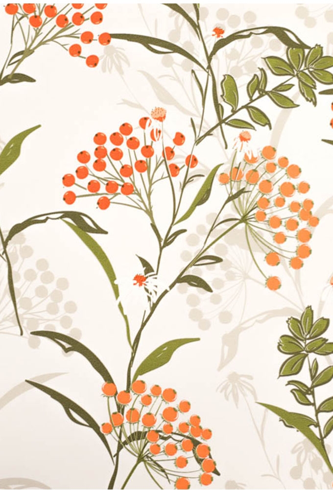 Geschenkpapier Coated Wit met oranje bessen 50cm x 200meter Geschenkpapier Coated Wit met oranje bessen 50cm x 200meter