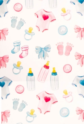 Geschenkpapier Coated Pastel baby-artikelen 50cm x 200meter Geschenkpapier Coated Pastel baby-artikelen 50cm x 200meter