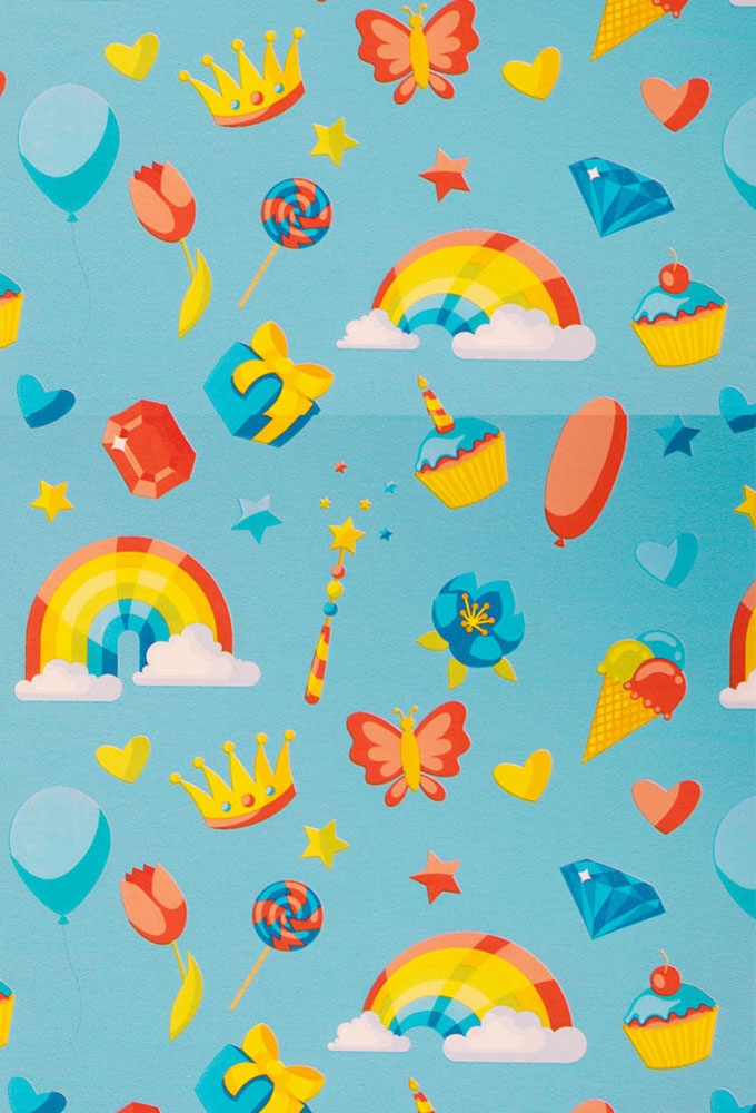 Geschenkpapier Coated Regenbogen en vlinders 50cm x 200meter