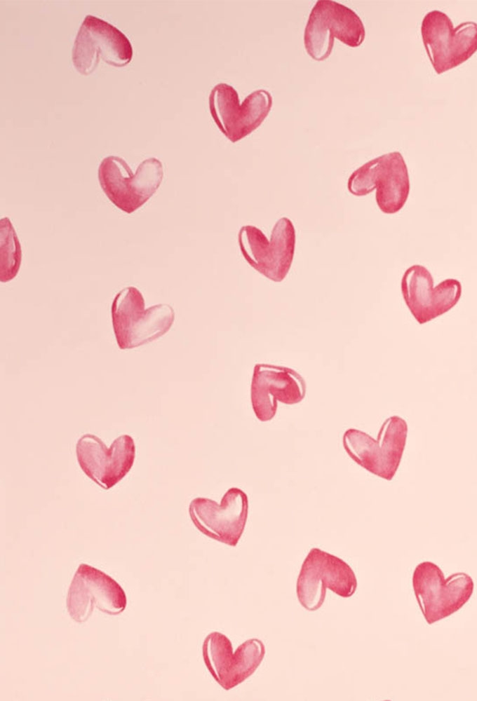 Cadeaupapier Coated Roze waterverfhartjes 70cm x 200meter