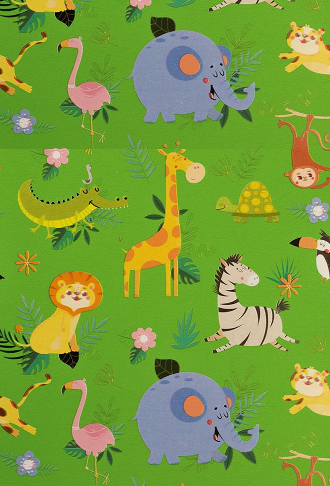 Kadopapier Coated Jungle met dieren 30cm x 200meter