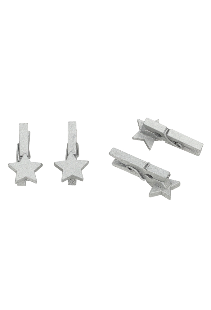 Houten Decoratie Mini Ster Zilver Met Mini Knijper 2.5 x 1.5cm 50stuks