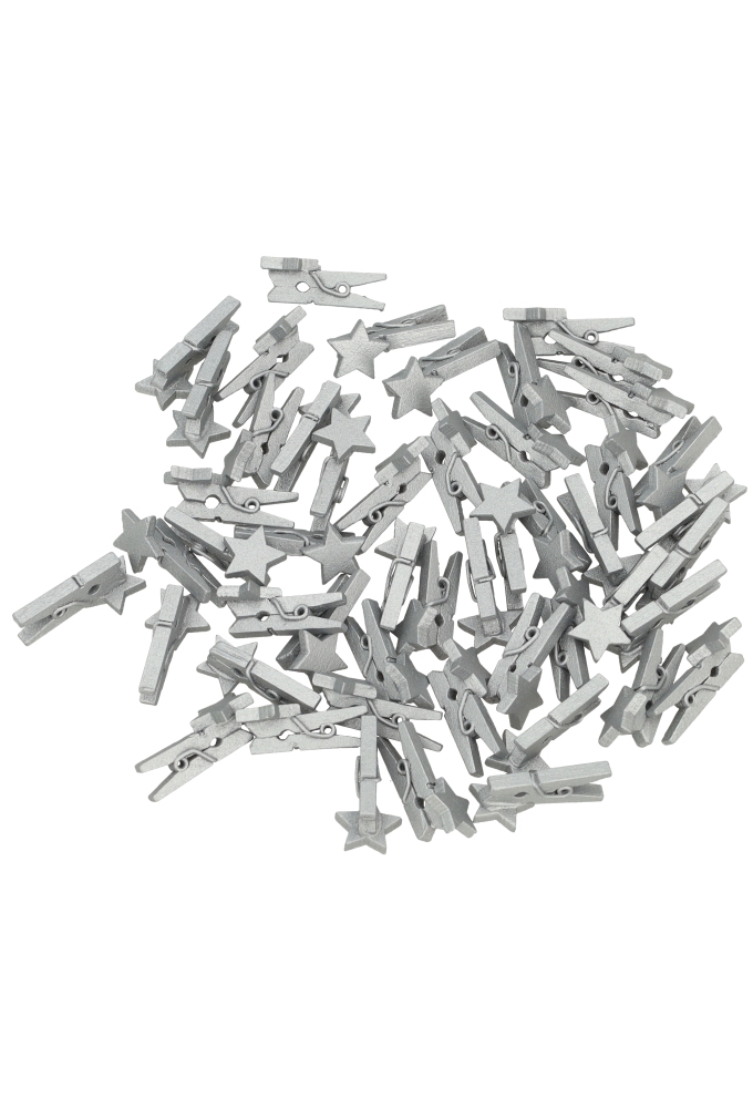 Houten Decoratie Mini Ster Zilver Met Mini Knijper 2.5 x 1.5cm 50stuks
