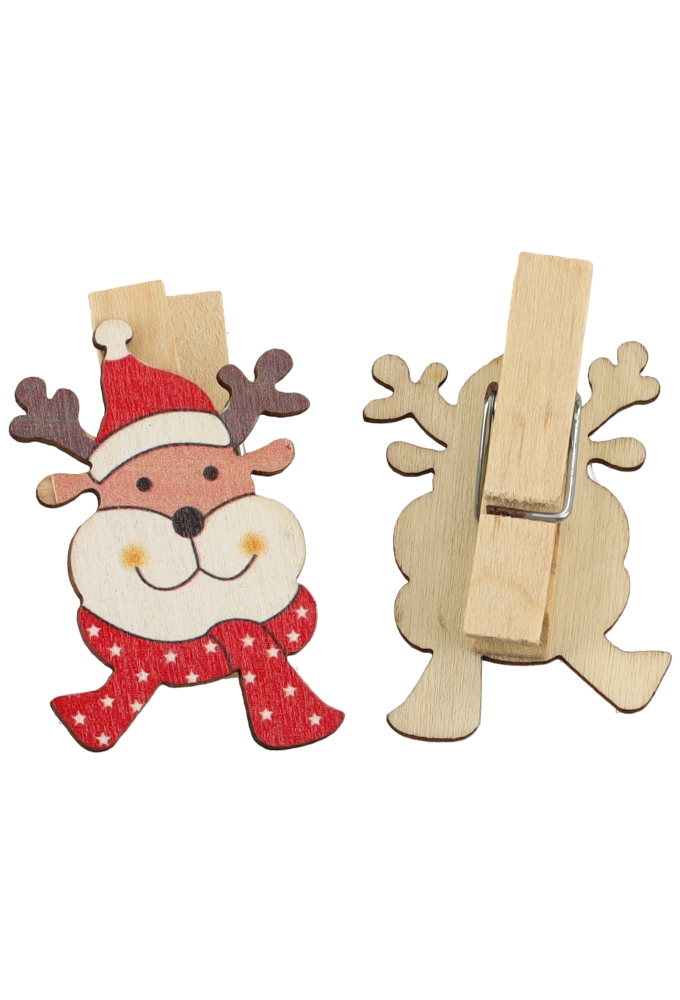Houten Decoratie Kerst Ree Met Knijper 4x3cm 36stuks