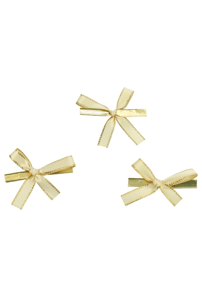 Luxe Strikje Satijn Ivory Met Goud & Clip 6x3.5cm 300stuks lint 1cm