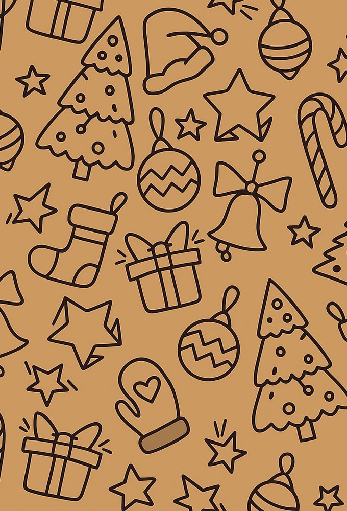 Kerstpapier Bruin Kraft Kersticonen Kraft 30cm  x 250meter