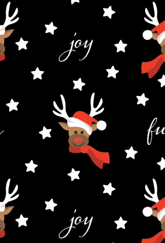 Kerstpapier Coated Papier Rendier Joy Zwart 30cm  x 200meter