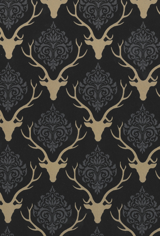 Kerstpapier Coated Papier Klassiek Hert Zwartgoud 50x70cm 250vellen